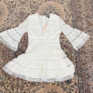 Bloomingdales Women's White Eyelet Lace Fit & Flare Dress